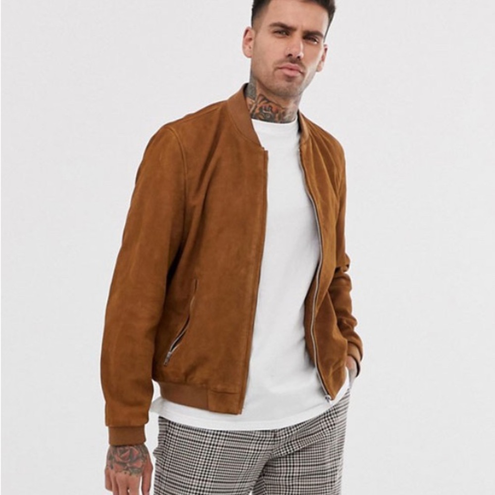 ASOS Men's Brown Suede Bomber Jacket